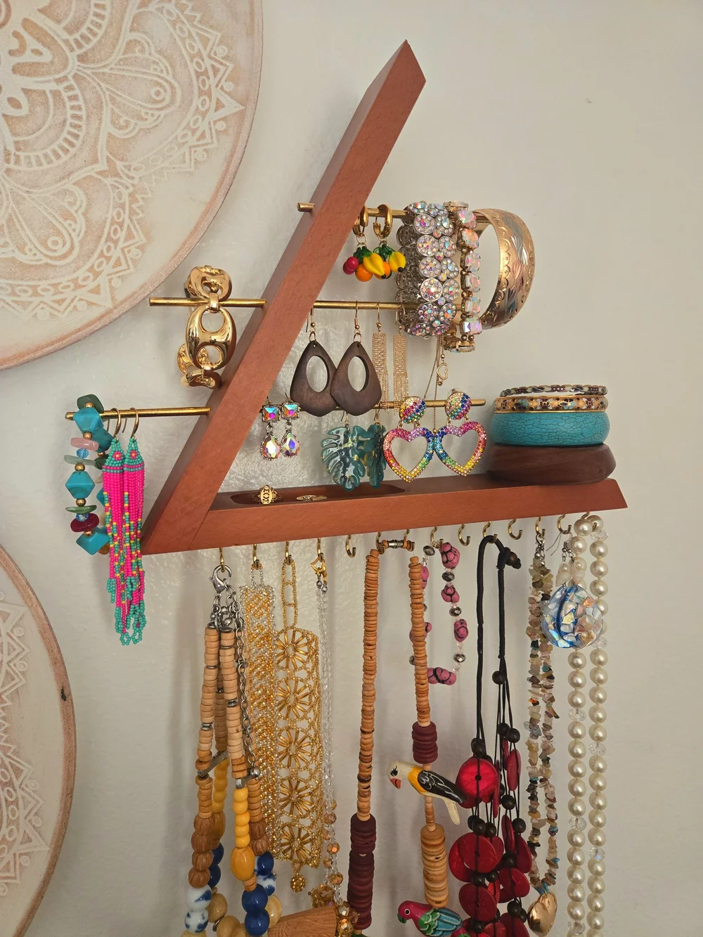 Handmade Wooden Vanity Wall Shelf Jewelry Organizer Display Stand Boho